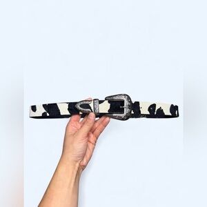 Black and White Animal Print Belt‎ with Silver Buckle